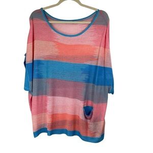 ANTHROPOLOGIE TROUBADOUR Lightweight Pastel Color Block Slouchy Topper Tunic M